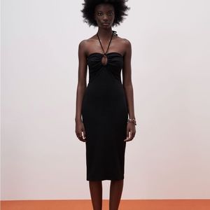 Zara midi keyhole halter knit dress in black